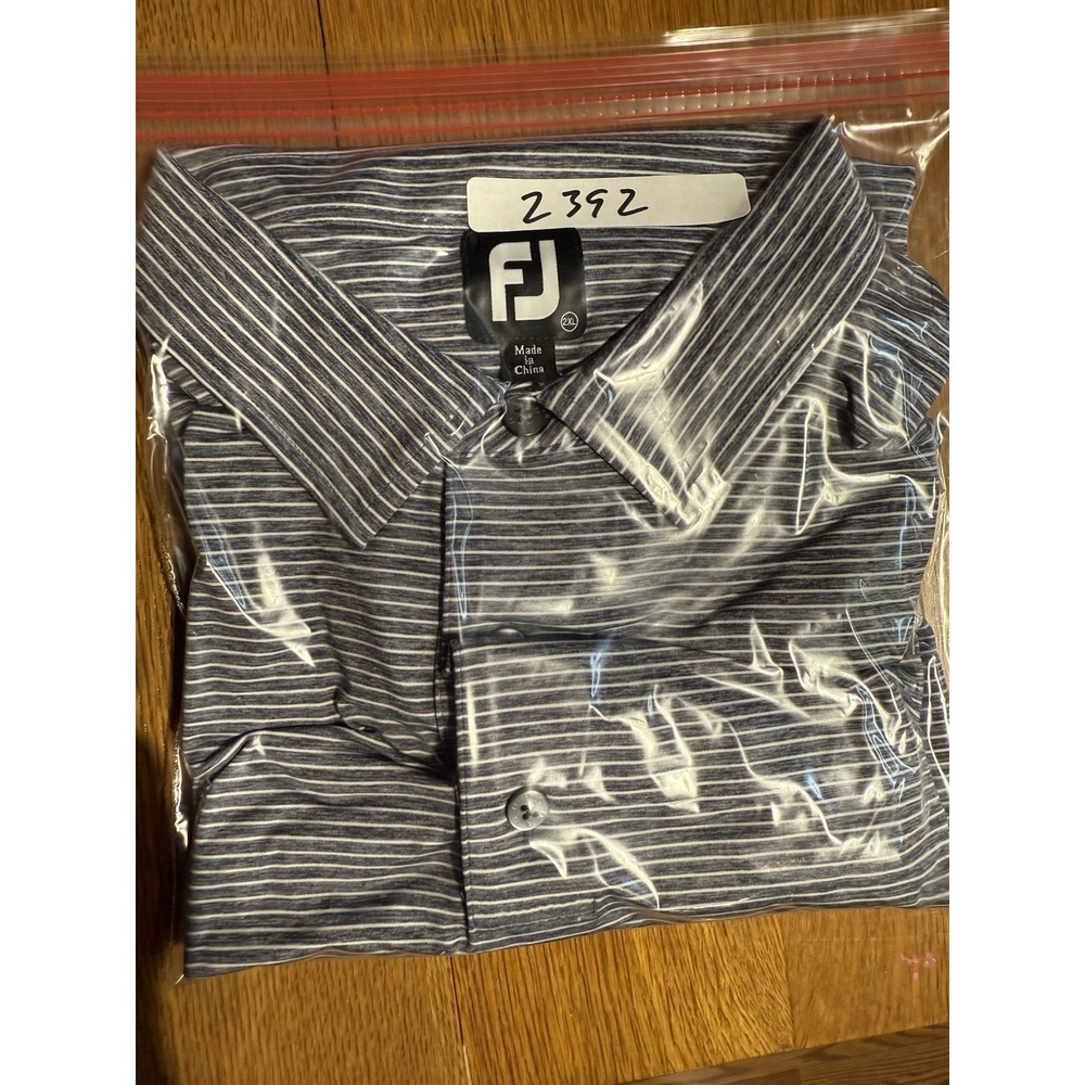 FootJoy Golf Polo Shirt Mens 2XL Gray White Striped Stretch Performance FJ EUC - Picture 8 of 8
